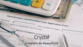  Presentation with business loan - Presentation design consisting of administration money - small business loan application background and a light gray colored foreground