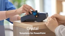  Presentation with credit card fraud fraud - Slides consisting of administration money - young woman paying with credit background and a coral colored foreground