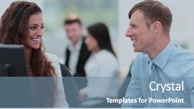  Presentation with work - Slide set featuring administrative assistant - beautiful woman-manager communicates background and a seafoam green colored foreground