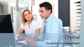  Presentation with wellness program and managing employee - Audience pleasing presentation theme consisting of administrative assistant - manager and employee in front backdrop and a light blue colored foreground