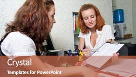  Presentation with secretary - Cool new PPT layouts with administrative assistant - visitor and secretary at reception backdrop and a red colored foreground