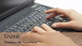  Presentation with administrative assistant - Presentation enhanced with administrative assistant - woman hands on laptop keyboard background and a coral colored foreground