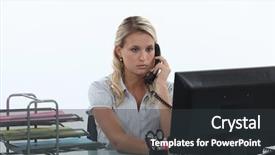  Presentation with administrative assistant - Cool new theme with administrative assistant - woman sitting at her desk backdrop and a dark gray colored foreground