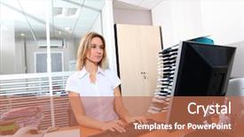  Presentation with administrative assistant - Presentation theme featuring administrative assistant - woman working in the office background and a coral colored foreground