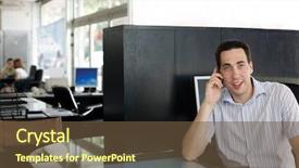  Presentation with administrative assistant - Slide set enhanced with administrative assistant - young businessman in the working background and a tawny brown colored foreground