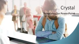  Presentation with traveler - Slide set consisting of administrative control - bearded traveler with backpack leaning background and a lemonade colored foreground