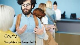  Presentation with registration - Cool new slides with administrative control - one of passengers discussing something backdrop and a yellow colored foreground