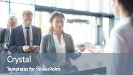  Presentation with giving - Cool new presentation design with administrative control - young elegant businesswoman giving documents backdrop and a ocean colored foreground