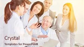  Presentation with administration - Audience pleasing presentation theme consisting of administrative health - doctors group at clinic backdrop and a  colored foreground