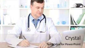  Presentation with medical desk - Amazing slide set having administrative health - medical doctor working at desk backdrop and a  colored foreground