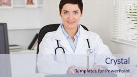  Presentation with female office graphics - Theme enhanced with administrative medical assistant - female doctor typing with her background and a sky blue colored foreground