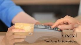  Presentation with credit card - Cool new presentation with administrative medical assistant - young woman paying with credit backdrop and a coral colored foreground