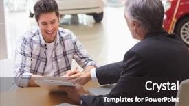  Presentation with new deal - Presentation theme consisting of administrative professional day - salesman showing client where background and a dark gray colored foreground