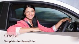  Presentation with smiling paramedic sitting in ambulance - Beautiful presentation design featuring administrative professional day - smiling customer sitting backdrop and a  colored foreground