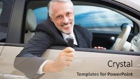 Presentation with keys - Colorful presentation theme enhanced with administrative professional day - smiling man holding car keys backdrop and a  colored foreground