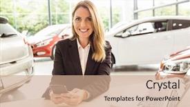  Presentation with car accident cell phone - Beautiful slides featuring administrative professional day - smiling saleswoman having a phone backdrop and a coral colored foreground