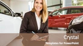  Presentation with new born follow up - Colorful slide deck enhanced with administrative professional day - smiling saleswoman writing backdrop and a coral colored foreground