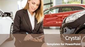  Presentation with new orlenas - Slide deck featuring administrative professional day - smiling saleswoman writing background and a violet colored foreground