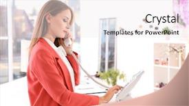 Presentation with receptionist - Presentation having administrative services - beauty salon receptionist at workplace background and a white colored foreground
