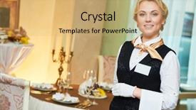  Presentation with catering - Cool new PPT theme with administrative services - waitress at catering service backdrop and a yellow colored foreground