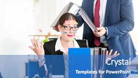  Presentation with administrative assistant - Audience pleasing PPT theme consisting of administrative work - desperate and stressed assistant covers backdrop and a  colored foreground