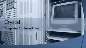  Presentation with data center - Audience pleasing presentation theme consisting of adminstrative - computer in data center backdrop and a light blue colored foreground