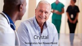  Presentation with doctor patient relations - Slide set enhanced with admint - doctor welcoming to senior male background and a light blue colored foreground