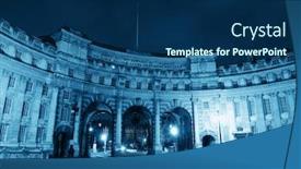  Presentation with london - Audience pleasing presentation design consisting of admiralty-arch-near-trafalgar-square backdrop and a navy blue colored foreground