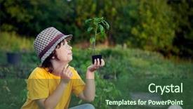  Presentation with children hands - PPT theme with boy in the garden admires background and a tawny brown colored foreground