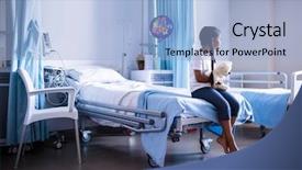  Presentation with teddy bear - Colorful slide deck enhanced with admit - patient sitting on bed backdrop and a light blue colored foreground