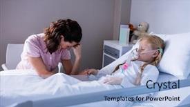  Presentation with sad - Slide deck featuring admit - sad doctor sitting with patient background and a light blue colored foreground