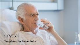  Presentation with benefits of drinking water - Amazing presentation design having admit - senior patient in hospital drinking backdrop and a light gray colored foreground