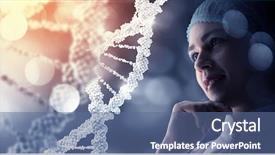  Presentation with laboratory - Presentation design having adn - woman science technologist in laboratory background and a ocean colored foreground