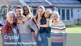  Presentation with generation family farm - Slides enhanced with adobe - portrait of happy multi-generation family background and a ocean colored foreground