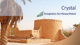  Presentation with riyadh - Presentation design consisting of adobe - ruins of diriyah old city background and a sky blue colored foreground
