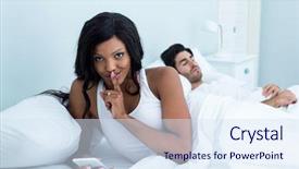  Presentation with sleeping - Beautiful presentation featuring adobe - woman checking her mobile phone backdrop and a sky blue colored foreground