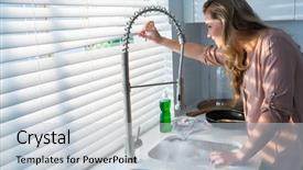  Presentation with kitchen - PPT theme consisting of adobe - woman looking through window blinds background and a lemonade colored foreground