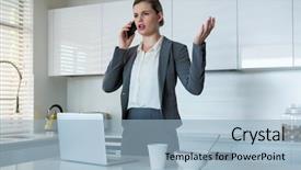  Presentation with social isolation - Amazing presentation theme having adobe - woman talking on mobile phone backdrop and a light blue colored foreground