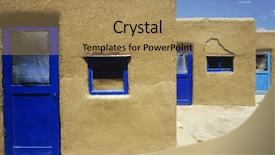  Presentation with windows - Amazing PPT theme having adobe houses with blue windows backdrop and a coral colored foreground