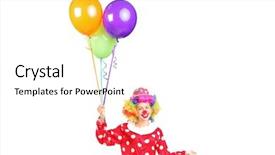  Presentation with happy birthday multicorored balloons - Amazing theme having adolescent cartoon - female clown happy joyful expression backdrop and a white colored foreground