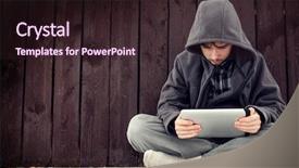  Presentation with adolescent - Cool new slide set with adolescent crime - teenager with a tablet computer backdrop and a wine colored foreground
