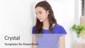  Presentation with teenage girl - Presentation theme with adolescent depression - depressed teenage girl at school background and a white colored foreground