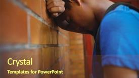  Presentation with brick - PPT theme enhanced with adolescent depression - sad schoolboy leaning on brick background and a tawny brown colored foreground