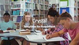  Presentation with classmates - Cool new theme with adolescent development - attentive classmates studying in library backdrop and a  colored foreground