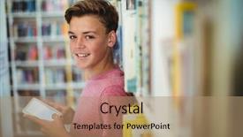  Presentation with digital library - Audience pleasing slide set consisting of adolescent development - portrait of happy schoolboy holding backdrop and a coral colored foreground