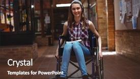  Presentation with wheelchair accessible for children in school - Colorful presentation enhanced with adolescent development - portrait of smiling disabled schoolgirl backdrop and a tawny brown colored foreground
