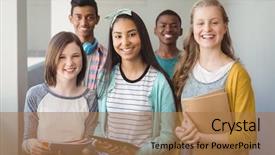  Presentation with diverse high school students - Slides enhanced with adolescent development - portrait of smiling students standing background and a coral colored foreground