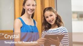  Presentation with table in a classroom cheating - PPT layouts with adolescent development - portrait of students holding digital background and a coral colored foreground