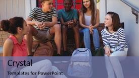  Presentation with adolescent development - Slide deck featuring adolescent development - students interacting with each other background and a seafoam green colored foreground