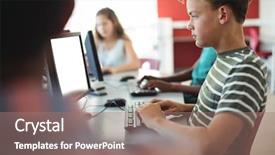  Presentation with classroom - Slide set having adolescent development - students using computer in classroom background and a  colored foreground